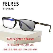 TR90 Square Photochromic Myopia Nearsighted Glasses Men Ultralight Sunglasses