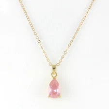 Pink Gemstone Solitaire Pendant Necklace 14K Yellow Gold Plated