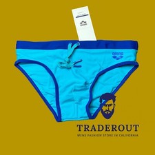 Arena men turquoise blue Fundamentals borders swim brief swimwear size 32 34 36