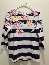 Joules Clothing White With Blue Stripe Multi Color Floral Print Top Size 8
