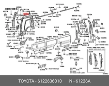 Genuine OE rail, roof side outer upper no.1, left, 6122636010 for TOYOTA 61226-3