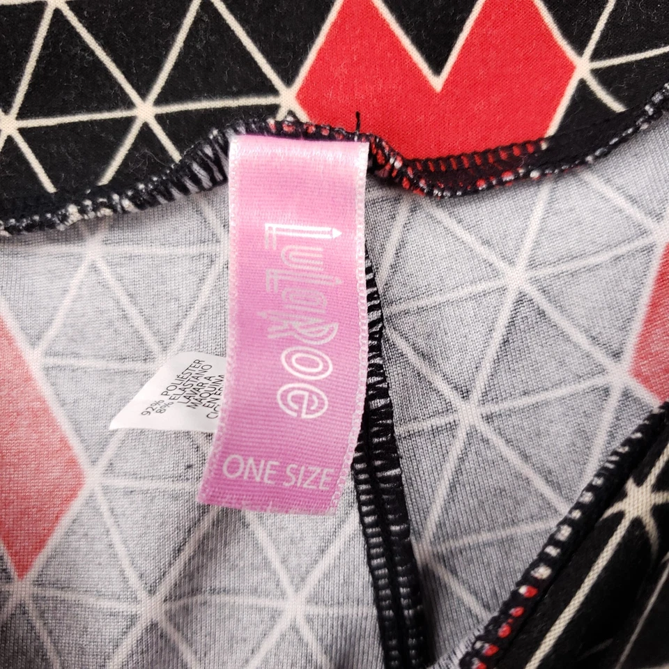 Leggings femininas LuLaRoe tamanho único preta cintura média geométrica puxar corações - Imagem 3 de 4