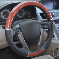 1x Wood Grain Leather Steering Wheel Cover Good Grip Accessories for Vehicle Car