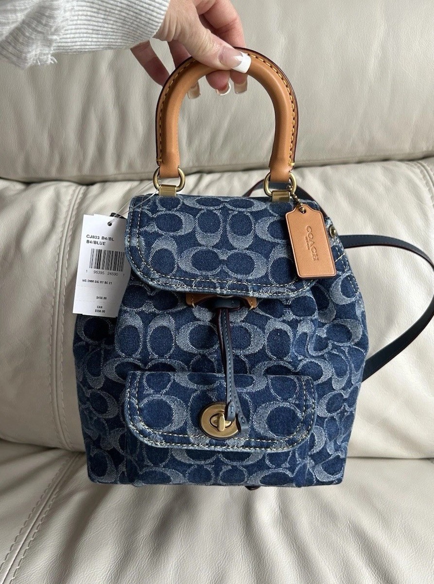 AUTHENTIC NEW Coach Mini Riya Backpack Signature Denim Leather