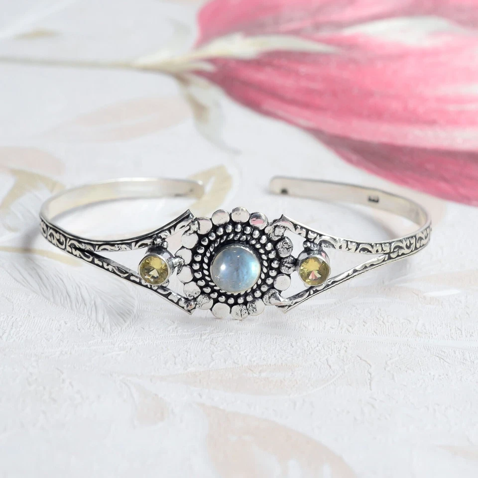 Bracciale in argento sterling 925 con topazio citrino e pietra preziosa... - Immagine 4 di 4