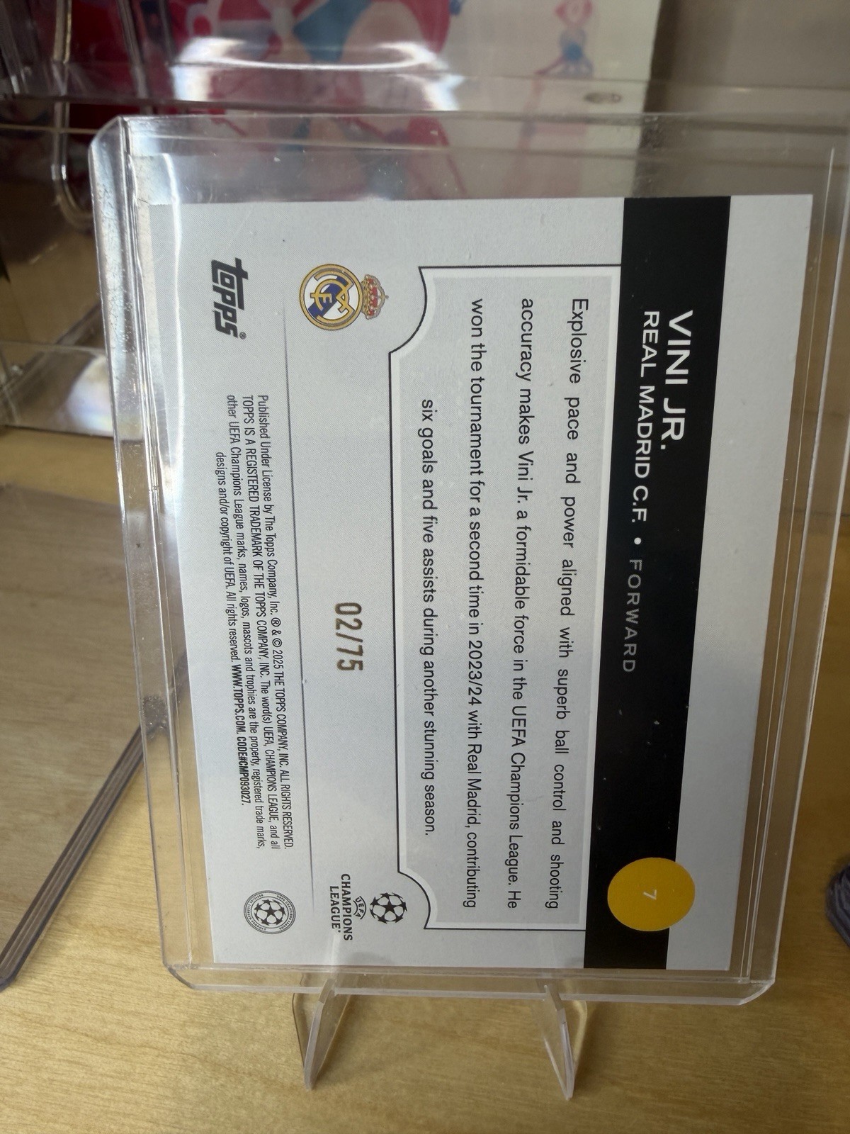 Vinicius Vini Jr. /75 Icy Blue Topps Real Madrid view 2