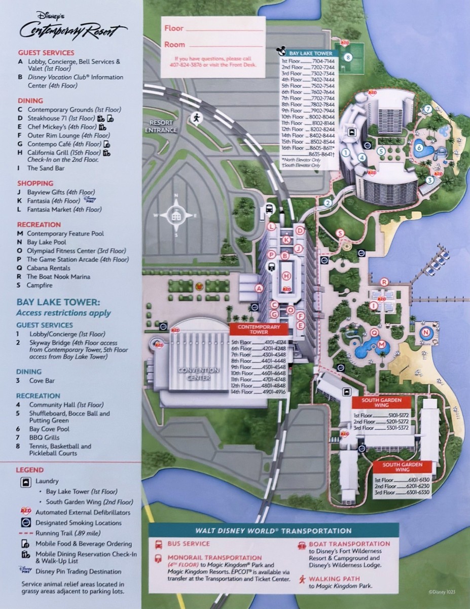 2026 Walt Disney World Contemporary and Bay Lake Tower Resort Map
