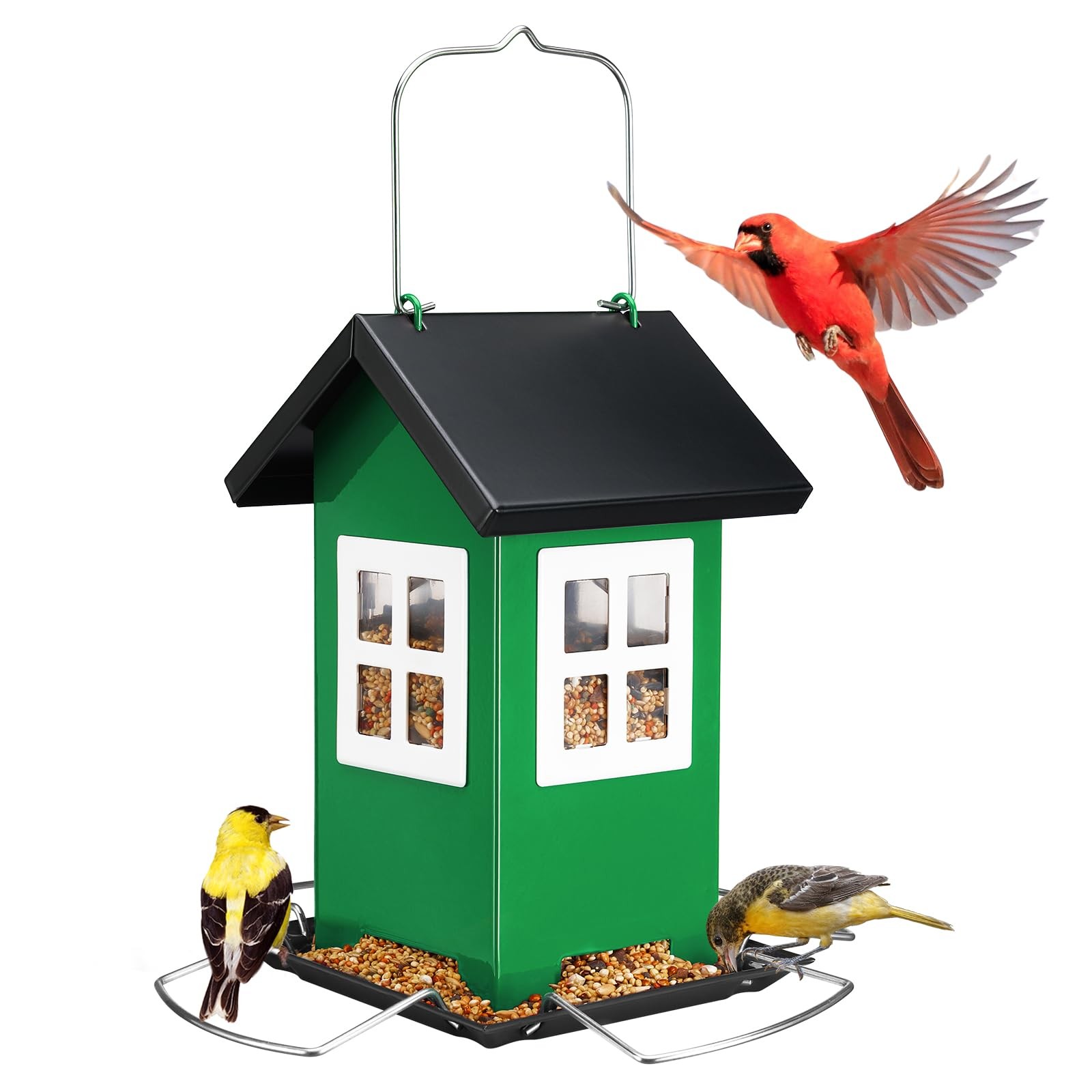 Bird House Feeders for Outdoors Hanging-Metal Wild with 4 Ports Country Design