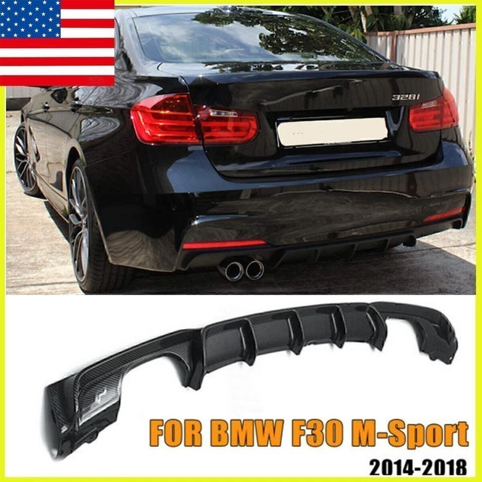 Alerón labial de parachoques difusor trasero para BMW F30 M-Sport 12-2018 estilo fibra de carbono Foto 2 de 4