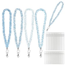 Scrunchie Lanyard for Id Badges - 4Pcs Teacher Lanyard With Id Holder Blue Bo...