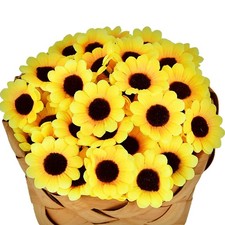 150PCS Artificial Sunflowers Mini Fabric Heads Fake Daisy Floral Craft Decor