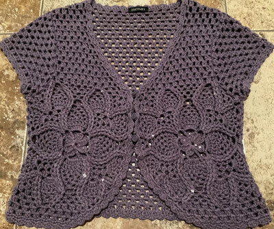 MONARI ITALY BOHO CROCHET OPEN KNIT TOP ( WOMENS MEDIUM ) PURPLE AS IS