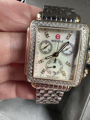 MICHELE Deco Women's Diamond Stainless Steel Wristwatch Mother of Pearl Dial