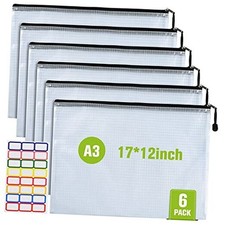 Mesh Zipper Pouch, 6PCS Waterproof Plastic Mesh Zipper A3 17 12 Inch Black