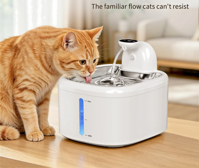 Cat Water Fountain Wireless Pet Water Dispenser Stainless Steel Battery 3.5L