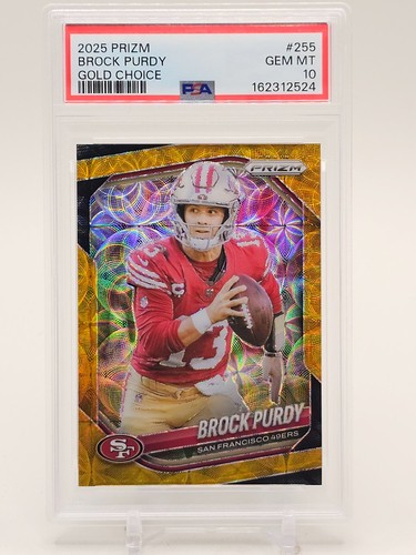 BROCK PURDY 2025 PANINI PRIZM FOOTBALL GOLD CHOICE /10 #255 49ERS PSA 10 Q2117