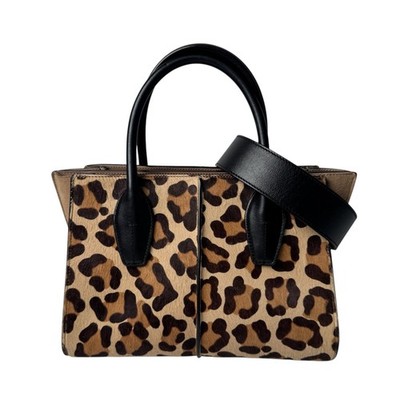 TOD'S HOLLY 2-way Handbag/Shoulder Bag, Leopard Pattern, Calf Hair, Crossbod...