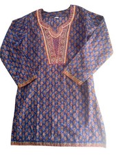 Boho Ethnic Tunic Embroidered Blue Multicolored Kurti Size small