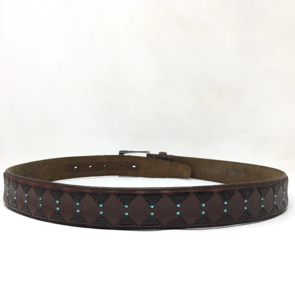 Брайтон Western ремень женщин размер 36 коричневый кожаный Southwestern бирюза винтажный - Изображение 3 из 4