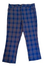 Vintage 70s Sears Kings Road Navy Plaid Trousers Pants-Mens 42-Perma-Prest
