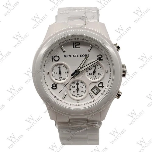 Michael Kors MK5161 Women's Runway Midsize White Ceramic Chronograph Watch