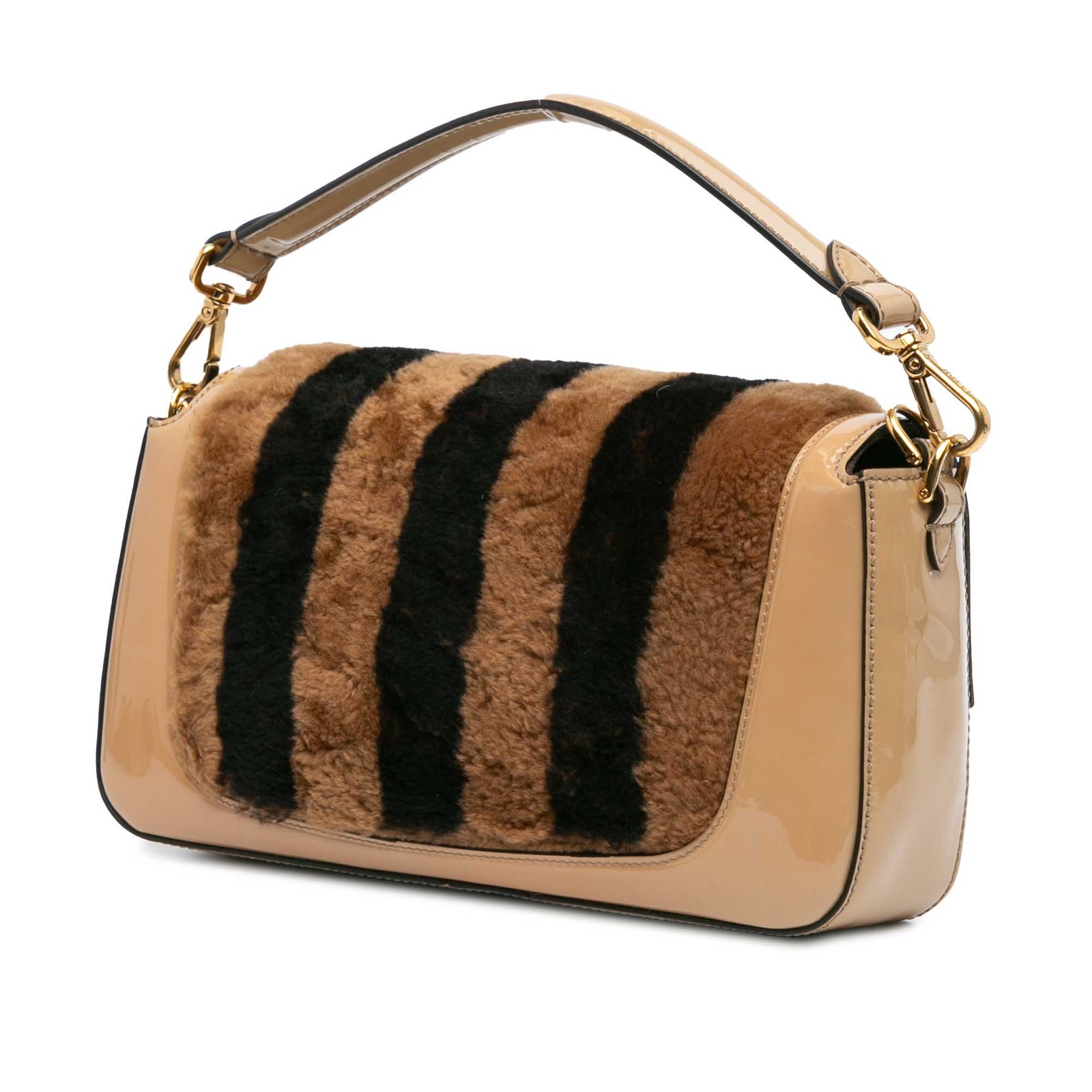Fendi Shearling Pequin Baguette Satchel Pre-Loved Beige image 2