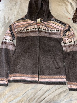 Women's Girls Hoodie Zipper Alpaca Cotton  Sx SM Gray Pink Black  Pockets Warm