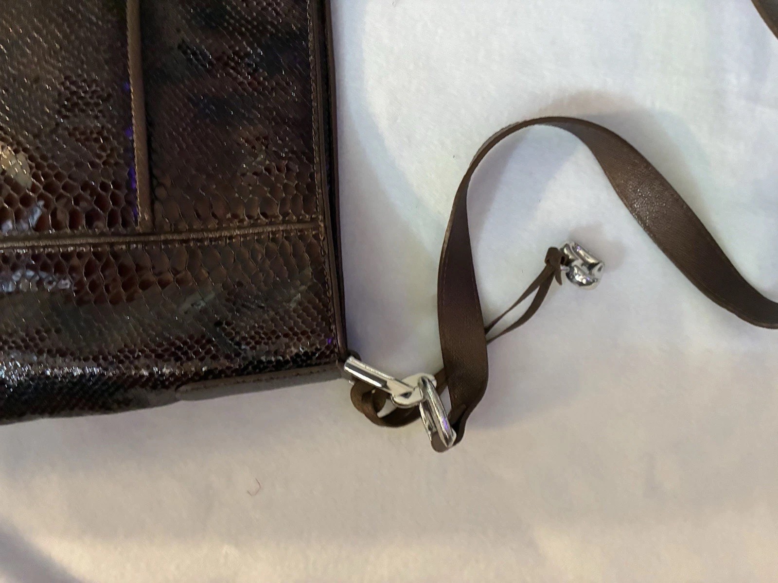 Brighton Python Snake Embossed Bronze Brown HOBO … - image 8