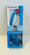Dolfino Child Latex Blue Free Swim Mask and Snorkel Set Wide Angle View NIB