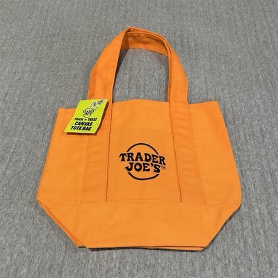 Trader Joe's Foldable Limited Edition Canvas Mini Tote Bag Orange Solid 13x9x6 