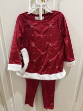 NWT Toddler Girls 3 Pc Christmas Santa Dress Leggings W/ Matching Headband 4T