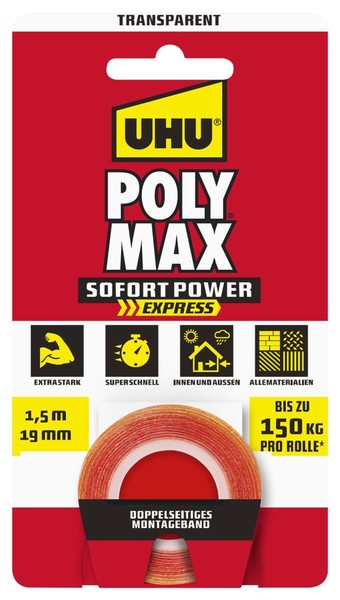 Uhu Poly Max Doppelband Transparent Doppelseitiges Klebeband Stark 1.5M-image