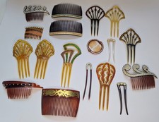 Vintage Hair Comb Lot 18pc Celluloid Faux Tortoise Rhinestone Art Deco Victorian