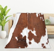 Cowhide Pattern Print Throw Blanket Flannel Fleece Blanket Cow Lightweight Th...