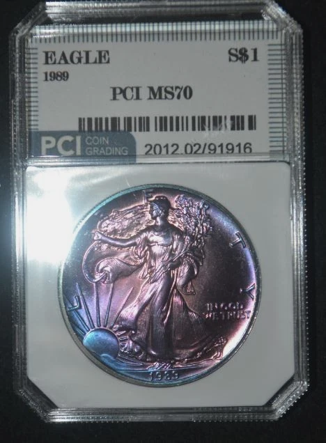 1989 Silver Eagle Stunning Monster Toned Violet Rainbow GEM * MS Grade 70 * PCI - Image 2 of 4