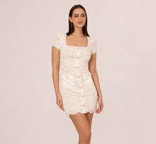 Adrianna Papell Women's Corded Lace Short Dress in White | Size: 16 NWT