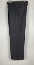 Zanella Bennett Wool Dress Pants Pleated Fine Checks Gray 36 x 30