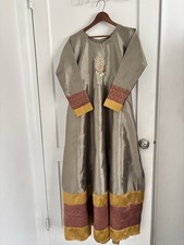 Gold Silk Shalwar Kameez with Multicolor Dupatta for Women