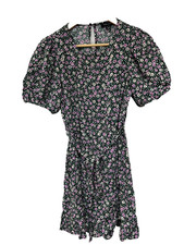 New Look Green Pink Floral Dress Size 10 Tie Belt Frill Wrap Detail Women’s
