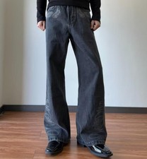 Men's Black Denim Jeans Floral Printed Straight Leg Punk Hip Hop Trousers Pants