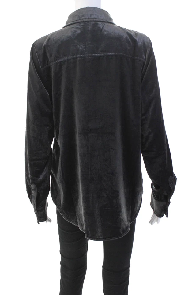 Splendid Womens Velvet Button Down Long Sleeves Blouse Black Size Medium - Image 3 of 4