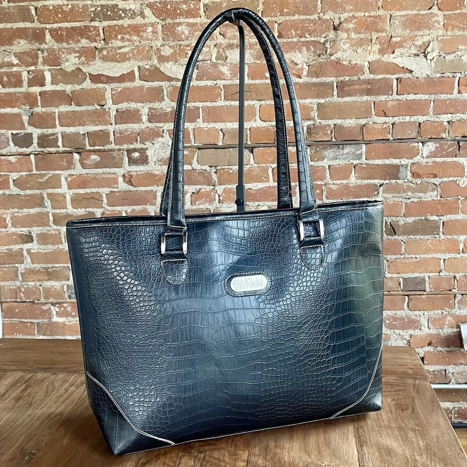 Bolso de Hombro Bob Mackie Negro Doble Asa Everglades Fin de Semana Cocodrilo Foto 2 de 4