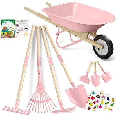 Kids Wheelbarrow Set with Gardening Tools Outdoor Backyard Garden Play for To...
