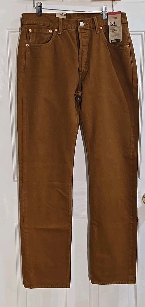 Levi's 501 Mens Jeans 32x34 Straight Leg Brown Sits at Waist