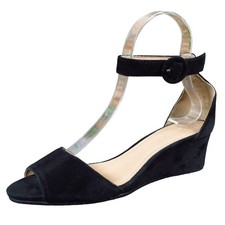 J.Crew Laila Womens 6 Black Suede Wedge Sandal Ankle Strap Dressy