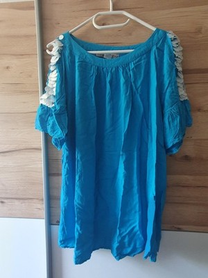Damen T-Shirt Turkis Pailletten Ärmelschlitze Gr. 48