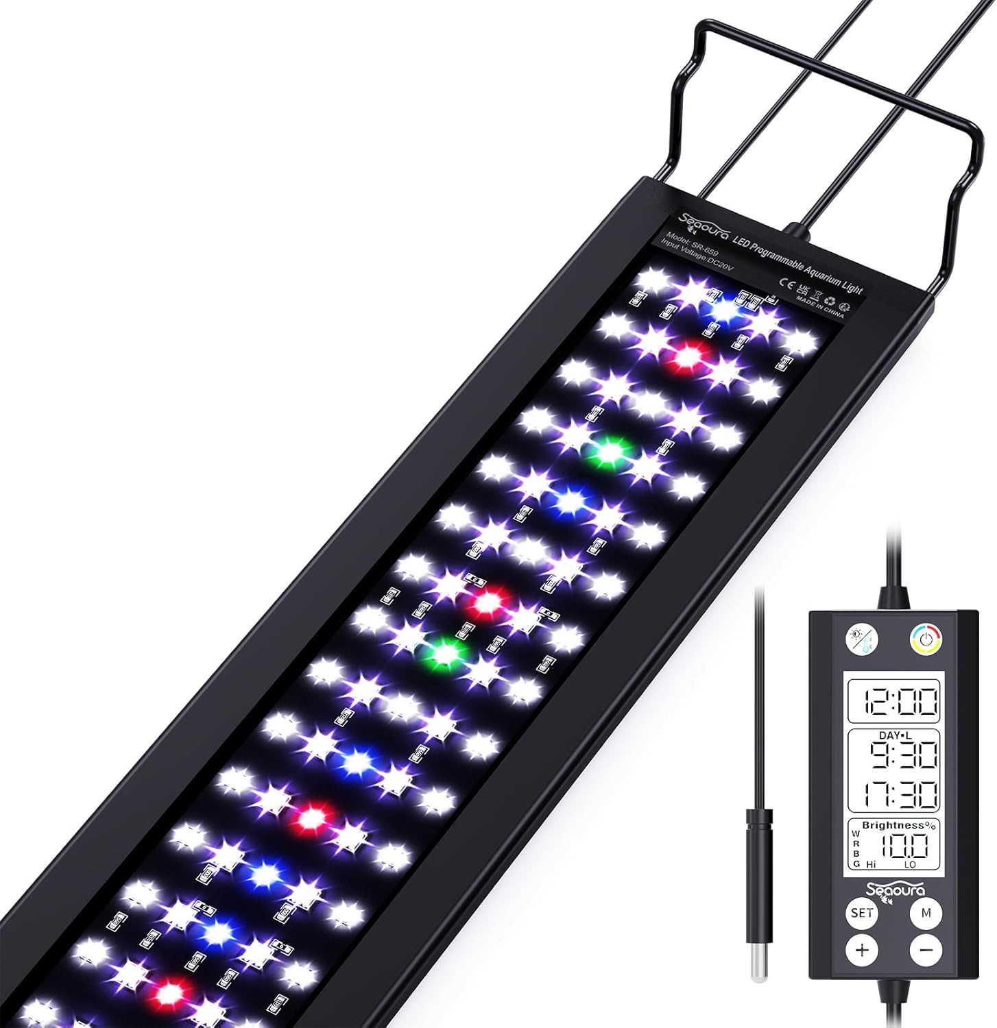 Luce per Acquario Con Allarme Temperatura, 90-106Cm Spettro Completo LED, Progra