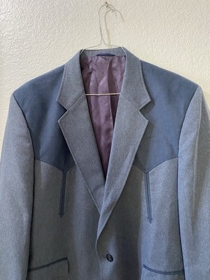 Men s Circle S Western Polyester Two Button Blue Sport Coat Size 46 R
