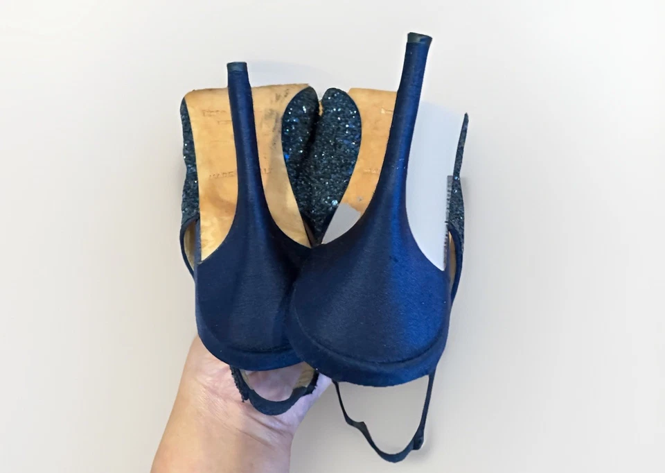 Zapatos de tacón Kate Spade "Encanto" azul brillo con lazo punta abierta talla 10 Foto 4 de 4