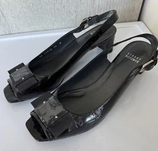 STUART WEITZMAN BLACK PATENT LEATHER PEEP TOE LUCITE BOW SLING BACK SIZE 10N